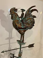 XLARGE Handcrafted 3Dimensional strutting ROOSTER Weathervane Copper Patina