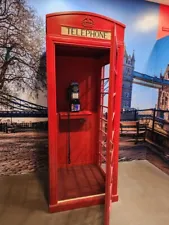 London Red British Telephone Booth Life Size Wooden Replica USED