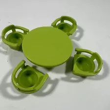 Fisher Price Little People Green Round Table Kitchen Dining Room 4 Chairs Toys