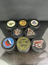 Vtg NHL Hockey Pucks Lot Stars Coyotes Penguins Islanders Vegum 90s Official