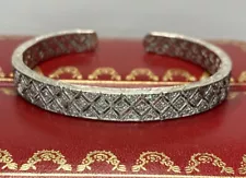 ð Sterling Silver Diamond Pave Antique Edwardian Tennis Cuff Bangle Bracelet 7”