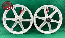 ALTALINE 20" BICYCLE GT STYLE MAG WHEELS 6 SPOKE WHITE FOR ANY BMX BIKE.