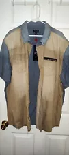 True Religion Button Down Shirt 3XL(XXXL), Two Tone (Khaki/Denim), Zipper Pocket