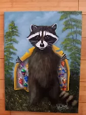 Original Whimsical Painting "Top Salesman " by kholland 12x16 Raccoon