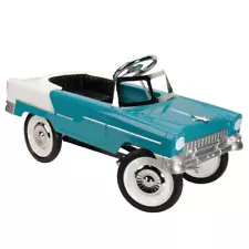 Retro Tri-Five 1955 Chevy Steel Metal Pedal Car, Aque/White