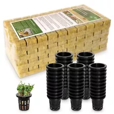 200 Plugs 1" Rockwool Cubes for Hydroponics with 50 Pack 1.5 Inch Net Pots