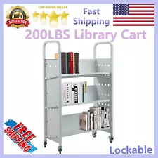 200LBS Library Cart 30x14x49 V-Shaped Rolling Book Cart for Libraries Offices