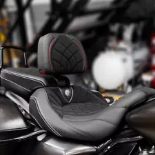 Black Diamond Front Rear Seat w/ Backrest Pad For Harley Road Glide King 2009-23