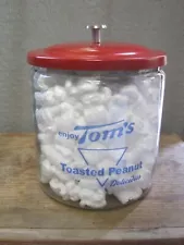 Tom's Toasted Peanuts Round Glass Advertising General Store Counter Jar