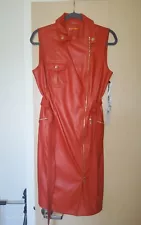 Calvin Klein Orange Faux Leather Dress Sz 10