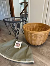 Longaberger XL Wrought Iron Plant Stand & Ficus Basket w Protector & Fabric 16"