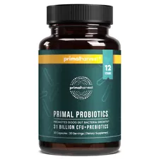 Primal Harvest PREbiotics and PRObiotics, 30 Capsules for Gut Health, 12 Strains