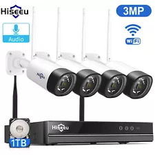 (Used) 3MP 8CH 2K NVR Home WIFI Wireless Security Cameras CCTV System Kit Audio