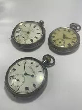 3 X Antique Silver pocket Watches For Spares Or Repairs All Hallmarked Est Sale