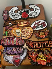 WOMEN'S LOT OF (39) MOTORCYCLE BIKER EMBROIDERED VEST SHIRT PATCHES NEW UNUSED