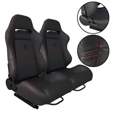 2 x Tanaka Black PVC Leather + Red Stitch Racing Seats For Ford Mustang NEW