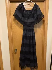 Traditional Mexican Dress Black Maxi Vintage With Lace