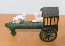 Vintage Cast Iron Mechanical Sliding Dog Cat Pull Toy Tractor 8 3/4 inch