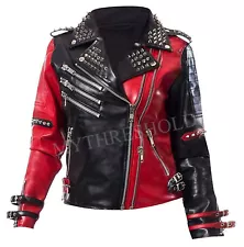 NEW Harley Quinn Heartless Asylum Biker Black & Red Leather Jacket For Halloween