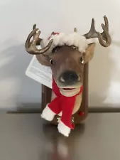 Gemmy Buck Reindeer Mounted Trophy Singing Musical Christmas Santa Hat Scarf 6”