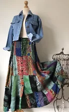 Patchwork Hippie Skirt Size 16 Green Boho Ethnic Long Maxi Festival Hand Made