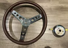 1970’s Vintage 14” Hot Rod Steering Wheel/Mount - Chrome & Dark Orange Metallic