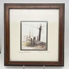 Mitchell Tolle “Country Footbridge” Signed Print 4”x4 3/8” W/Frame 10”x9.5”