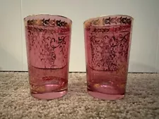 Vintage Moroccan Small Tea Glasses - Set of 2 Red Gold Ornate