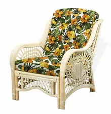 Malibu Natural Rattan Wicker Lounge Armchair with Floral Cushions