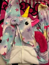 Unicorn - One Piece Hooded Pajamas - Multi Colored Stars - SMALL 6/8 GUC
