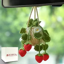 Crochet Hanging Plant for CarCar Decorations InteriorPlant Strawberry Aestheti