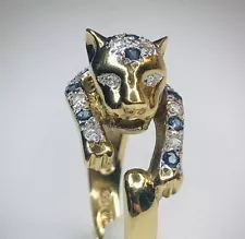 SALE Lab Created Sapphire Panther Leopard Ring 14k Gold Plated 925 Silver