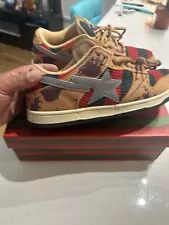 Indigo Studios Bapesta Sz 10.5 Nightmare Sb Dunk Low Freddy Krueger Inspired DS