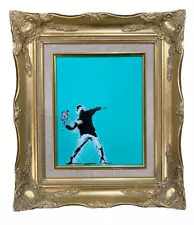 Banksy Graffiti Art Aqua Flower Thrower Original Painting (2013)