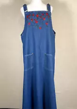 Vintage Premier International Dress 2X Denim Jumper Overall Flower Maxi 90's Y2K