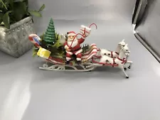 Vintage Blow Mold Plastic Santa Sleigh Reindeer Gifts Tree Christmas Decoration