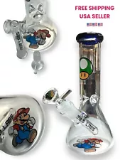 8”Heavy Glass Water Pipe Bong Hookah Ice Catcher Beaker Super Mario Bro Mob Labs