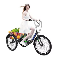 MOONCOOL Adult Tricycle 24'' 3Wheel Bicycle 7Speed Trike Bike w/Basket+Bell