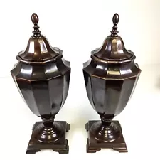 Stunning Vintage Pair of Matching Brass Lidded Urns 16” Tall * Made In India