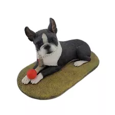 MYDOG Boston Terrier w Red Ball Stone Resin Figurine 8inch