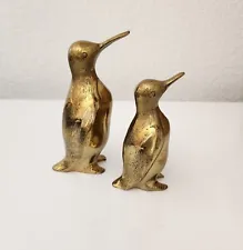Vintage Heavy Solid Brass Penguin Figurine Statues