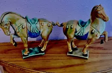 Set of 2 Chinese Hand Glazed Tang Dynasty Style Symbolic War Horse 9"