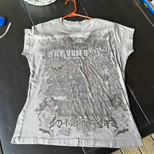 Vintage Y2K Kat Von D T Shirt Gray Size XL Skulls For Life Short Sleeve