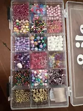 Bulk Lot Of Beads In Container Glass plastic Seed Round Flower Faceted Rainbow