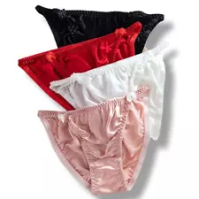 4 Pair 100% Silk Bikini Multicolor Panties For Women Beach Wear Bikinis M To XXL