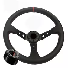 Civic Integra DB DA DG EF Black w/Red Stitching Deep Dish Steering Wheel + Hub (For: 1990 Honda Civic)