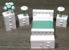 LEGO White Sand Green Queen Bedroom Suite Furniture Flowers Dresser MOC Builds