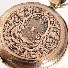 R79 1890's STUNNING 9k SOLID GOLD H. Huguenin LOCLE FANCY POCKET WATCH!