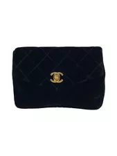 CHANEL Pouch Matelasse Vintage 90s Shoulder Missing Velour Black Used