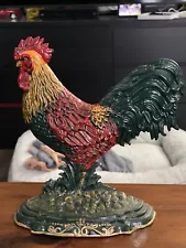 Cast Iron Rooster Figurine Chicken Door Stop